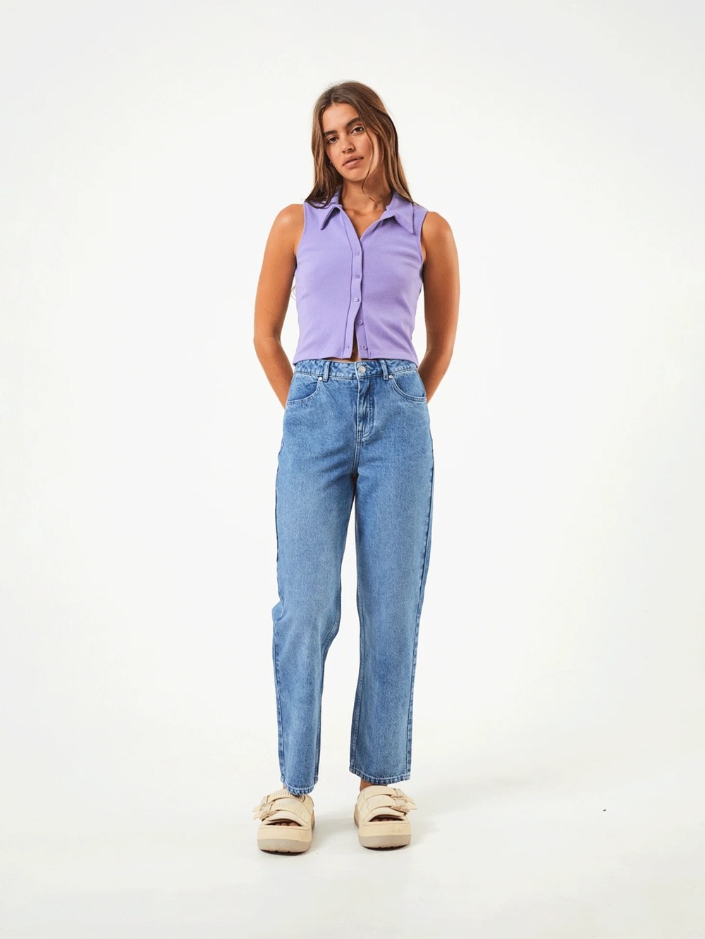 AFENDS Shelby Denim Wide Leg Jeans Worn Blue 28